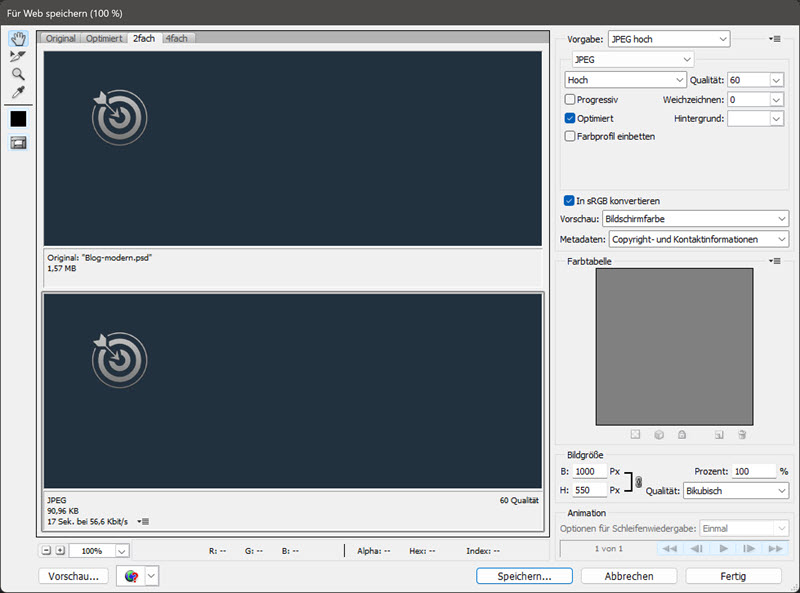 photoshop bilder fuer web speichern